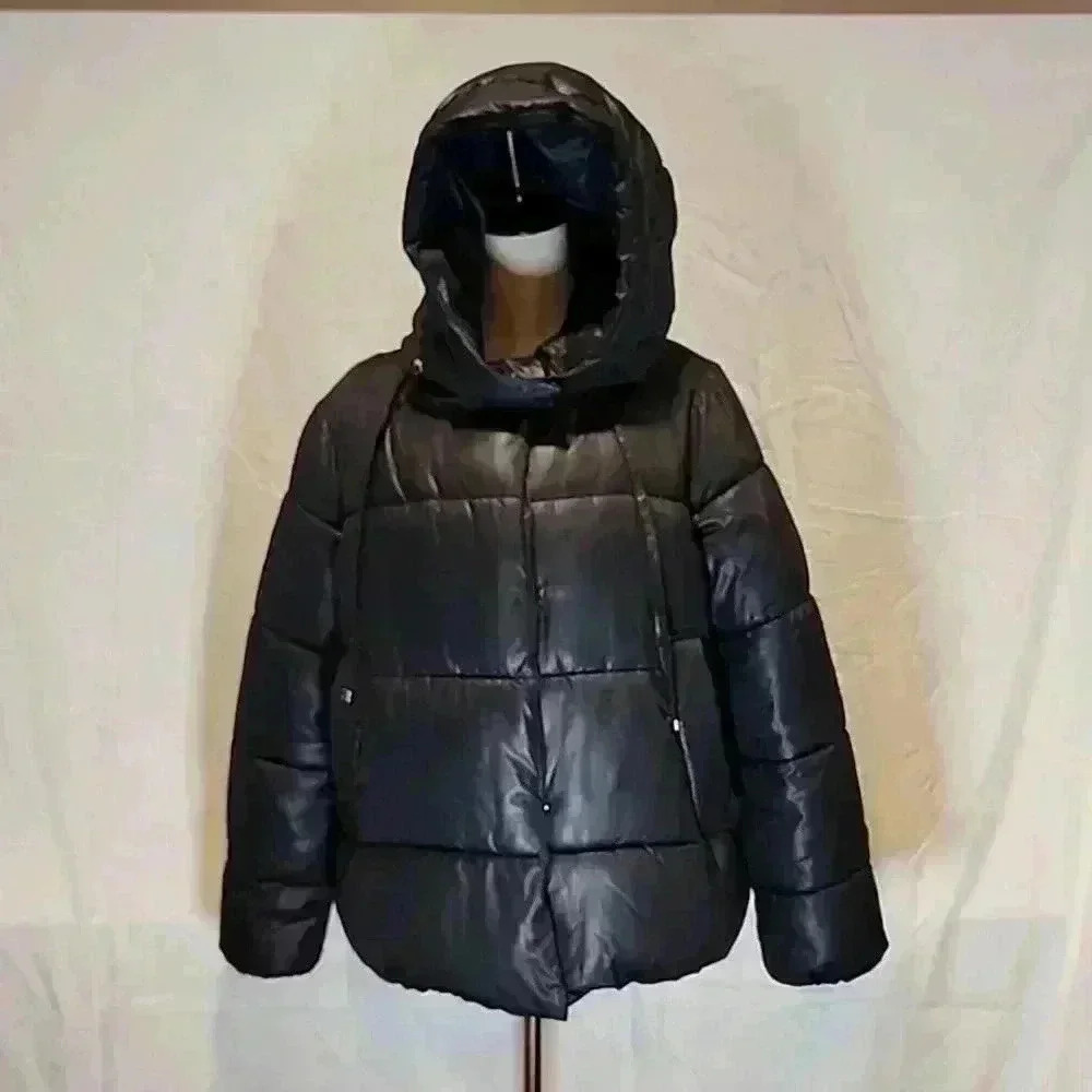 STEVE MADDEN | BLACK GLOSS PUFFER HOODED JACKET NWOT J126